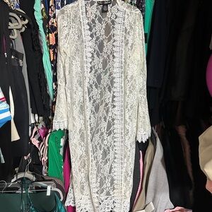 Elegant Lace Long Robe - Cream